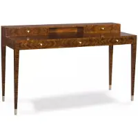 Casa Padrino Luxus Art Deco Schreibtisch mit 5 Schubladen Braun / Silber 140 x 55 x H. 86 cm - Massivholz Bürotisch - Büro Möbel - Art Deco Möbel - Luxus Möbel
