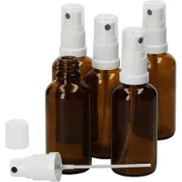 MamboCat 5er Set Apothekerglasflasche 50ml Sprühkopf-Aufsatz lichtgeschützte Aufbewahrung Sprühflaschen