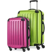 Hauptstadtkoffer Alex - 2er Set Handgepäck + Mittelgroßer Koffer, Kofferset Resekofffer Trolleys Hartschale Polycarbonat glänzend,Apfelgrün-Magenta