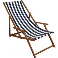 Erst-Holz Liegestuhl blau-weiß Gartenstuhl Tisch Deckchair Buche dunkel Strandstuhl klappbar 10-317 T