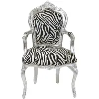 Casa Padrino Barock Esszimmer Stuhl Zebra / Silber mit Armlehnen