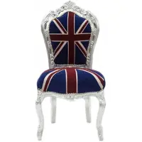 Casa Padrino Barock Esszimmer Stuhl Union Jack / Silber - Massivholz Stuhl im Antik Stil, Höhe 108 cm