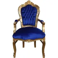 Casa Padrino Barock Esszimmerstuhl Blau / Gold mit Armlehnen - Stuhl - Barockstuhl - Möbel