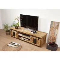 MASSIVMOEBEL24.DE MASSIVMOEBEL24 TV-Board Mango 180x55x50 natur lackiert RAILWAY #135