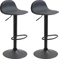 CLP 2er Set Barhocker Lana V2 Mit Kunstlederbezug I 2 x Höhenverstellbarer Barstuhl Mit Lehne, Farbe: schwarz, Gestellfarbe: schwarz