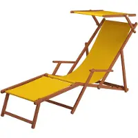Erst-Holz Sonnenliege gelb Liegestuhl Fußteil Sonnendach Kissen Holz Deckchair Gartenmöbel 10-302 F S KH