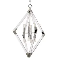Casa Padrino Luxus Hängeleuchte Silber 59,7 x 59,7 x H. 83,8 cm - Pendelleuchte mit Acryl-Diamantrahmen und Metallakzenten