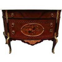 Casa Padrino Französische Antik Stil Kommode Intarsien Braun mit weißer Marmorplatte - Barock Möbel