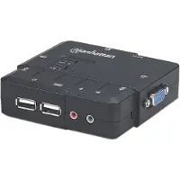 Manhattan 2-Port Kompakt-KVM-Switch mit Audio, USB, mit Kabeln und Audiounterstützung, 1600 x 900 Pixel, HD+, Schwarz