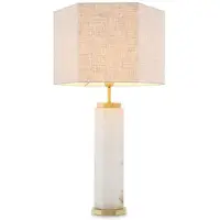 Casa Padrino Luxus Tischleuchte Weiß / Antik Messing / Grau 46 x 46 x H. 84,5 cm - Alabaster Schreibtischleuchte mit sechseckigem Lampenschirm - Luxus Tischleuchten - Luxus Schreibtischleuchten