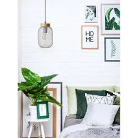 Brilliant graue Pendelleuchte GIADA | Ø 16cm | 1x E27 max. 40W | Metall/Holz | hell/holz