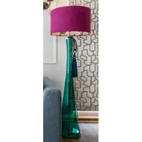Casa Padrino Luxus Stehleuchte Grün / Lila Ø 40 x H. 165 cm - Runde Glas Stehleuchte mit Lampenschirm - Luxus Stehleuchten - Luxus Leuchten - Luxus Interior
