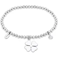 Lotus Armband "Urban Woman - Kleeblatt", edelstahlfarben, kristallweiß, kristallweiß, Armbänder, Damen, 17cm, Edelstahl, Armband, mit Glasstein