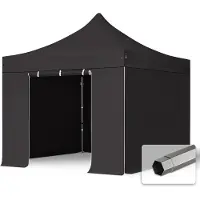 TOOLPORT 3x3m Stahl Faltpavillon, inkl. 4 Seitenteile, schwarz