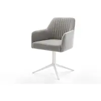 DELIFE Drehstuhl Greg-Flex Strukturstoff Soft Grau Fußkreuz Weiß 360° drehbar Wippfunktion Taschenfederkern