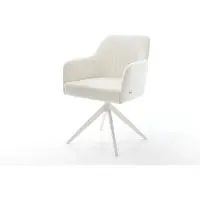 DELIFE Drehstuhl Greg-Flex Bouclé Soft Beige Kreuzgestell breit Weiß 360° drehbar Wippfunktion Taschenfederkern