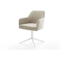 DELIFE Drehstuhl Greg-Flex Webstoff Soft Beige Fußkreuz Weiß 360° drehbar Wippfunktion Taschenfederkern