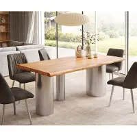 DELIFE Esstisch Edge 200x100 XL Akazie Natur Troa Edelstahl gebürstet Live-Edge