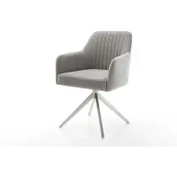 DELIFE Drehstuhl Greg-Flex Strukturstoff Soft Grau Kreuzgestell breit Edelstahl 360° drehbar Wippfunktion Taschenfederkern