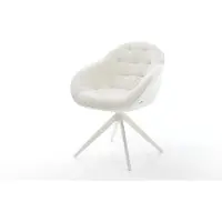 DELIFE Drehstuhl Gaio-Flex Bouclé Soft Beige Kreuzgestell breit Weiß 360° drehbar Wippfunktion