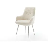 DELIFE Esszimmerstuhl Zelia-Flex mit Armlehnen Plüsch Creme-Weiß 4-Fuß konisch Edelstahl Taschenfederkern
