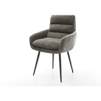 DELIFE Esszimmerstuhl Abelia-Flex mit Armlehnen Bouclé Soft Schlamm 4-Fuß konisch Schwarz