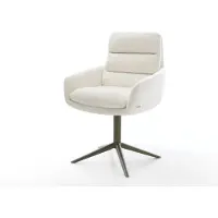 DELIFE Drehstuhl Abelia-Flex mit Armlehnen Bouclé Soft Beige Fußkreuz Effektfinish Titan 360° drehbar Wippfunktion