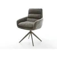 DELIFE Drehstuhl Abelia-Flex mit Armlehnen Bouclé Soft Schlamm Kreuzgestell breit Effektfinish Titan 360° drehbar Wippfunktion