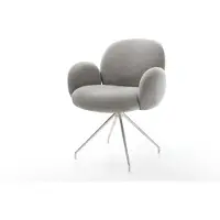 DELIFE Esszimmerstuhl Nube-Flex mit Armlehnen Strukturstoff Soft Grau Kreuzgestell konisch Edelstahl Taschenfederkern