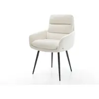 DELIFE Esszimmerstuhl Abelia-Flex mit Armlehnen Bouclé Soft Beige 4-Fuß konisch Schwarz