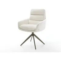 DELIFE Drehstuhl Abelia-Flex mit Armlehnen Bouclé Soft Beige Kreuzgestell breit Effektfinish Titan 360° drehbar Wippfunktion