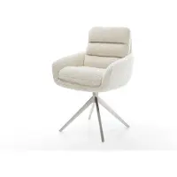 DELIFE Drehstuhl Abelia-Flex mit Armlehnen Teddystoff Beige Kreuzgestell breit Edelstahl 360° drehbar Wippfunktion