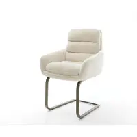 DELIFE Freischwinger Abelia-Flex mit Armlehnen Plüsch Creme-Weiß Freischwinger flach Effektfinish Titan