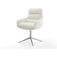 DELIFE Drehstuhl Abelia-Flex mit Armlehnen Bouclé Soft Beige Fußkreuz Edelstahl 360° drehbar Wippfunktion