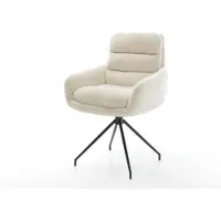 DELIFE Esszimmerstuhl Abelia-Flex mit Armlehnen Plüsch Creme-Weiß Kreuzgestell konisch Schwarz