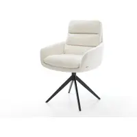 DELIFE Drehstuhl Abelia-Flex mit Armlehnen Bouclé Soft Beige Kreuzgestell breit Schwarz 360° drehbar Wippfunktion