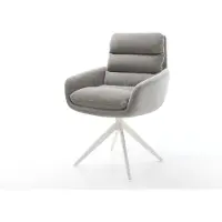 DELIFE Drehstuhl Abelia-Flex mit Armlehnen Strukturstoff Soft Grau Kreuzgestell breit Weiß 360° drehbar Wippfunktion