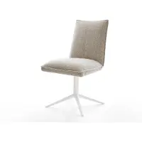 DELIFE Drehstuhl Lelio-Flex Webstoff Soft Beige Fußkreuz Weiß 360° drehbar Wippfunktion Taschenfederkern