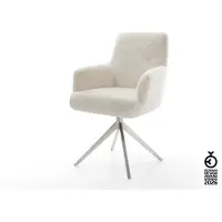 DELIFE Drehstuhl Heira-Flex mit Armlehnen Plüsch Creme-Weiß Kreuzgestell breit Edelstahl 360° drehbar Wippfunktion Taschenfederkern