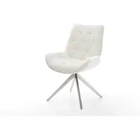 DELIFE Drehstuhl Taimi-Flex Bouclé Soft Beige Kreuzgestell breit Edelstahl 360° drehbar Wippfunktion