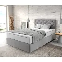 DELIFE Boxspringbett Dream-Great 120x200 cm Mikrofaser Grau mit TFK Matratze und Visco Topper
