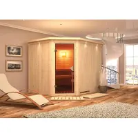 Karibu Sauna Innenkabine Malin Innensauna 3 Sitzbänke aus Holz , Saunakabine mit 68 mm Wandstärke, Dampfsauna mit Montagematerial