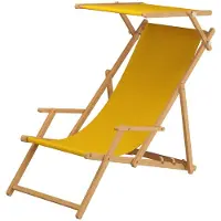Erst-Holz Gartenliege gelb Strandliege Sonnenliege Holz Relaxliege Sonnendach Deckchair Strandstuhl 10-302NS