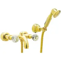 Casa Padrino Luxus Badewannen Armatur mit Handbrause und Schlauch Gold - Aufputz Wannenbatterie mit Swarovski Kristallglas - Luxus Bad Zubehör - Italy