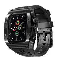 Wigento Für Apple Watch Series 9 8 7 45 / SE 6 5 4 44 Silikon Band Metall Gehäuse Hülle