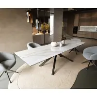 DELIFE Esstisch Edge 300x100 cm Keramik Onyx Pearl Kreuzgestell Rechteck Edelstahl Graphit