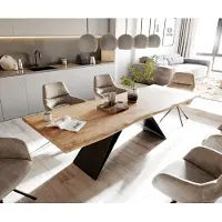 DELIFE Esstisch Edge 260x100 Akazie Natur V-Gestell Flachstahl Schwarz Live-Edge