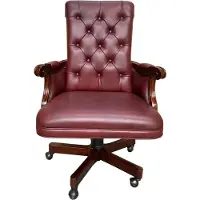 Casa Padrino Luxus Chesterfield Leder Bürostuhl Bordeauxrot / Dunkelbraun 71 x 76 x H. 114 cm - Höhenverstellbarer Echtleder Schreibtischstuhl - Chesterfield Möbel - Echtleder Möbel - Luxus Möbel