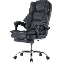 Trisens Bürostuhl mit Fußstütze und flexiblen 3-Punkt-Armlehnen - Schreibtischstuhl im Lederoptik - ergonomischer Bürostuhl mit einer verstellbaren Rückenlehne für gesündere Sitzhaltung,Farbe:Schwarz