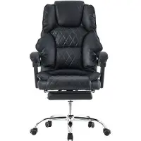 Trisens Bürostuhl mit Fußstütze und flexiblen 3-Punkt-Armlehnen - Schreibtischstuhl in Lederoptik mit Chrom-Base - ergonomischer Bürostuhl mit verstellbarer Rückenlehne ,Farbe:Schwarz